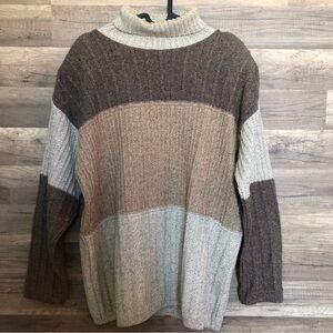 Vintage Wool Cotton Blend Chunky Knit Oversize Turtleneck Sweater Medium